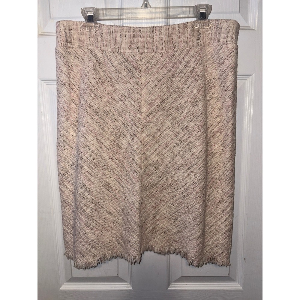 ANNE KLEIN SUIT Tweed Pencil Skirt Pink Beige Fringe Hem Women's Size 10